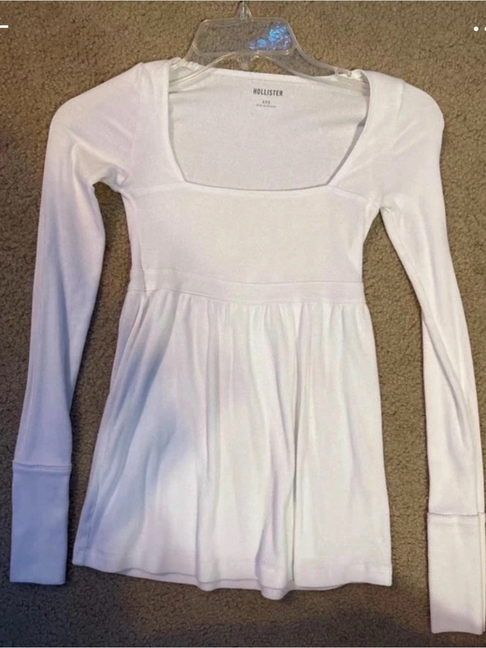 Hollister White Long Sleeve Square-Neck Babydoll Top